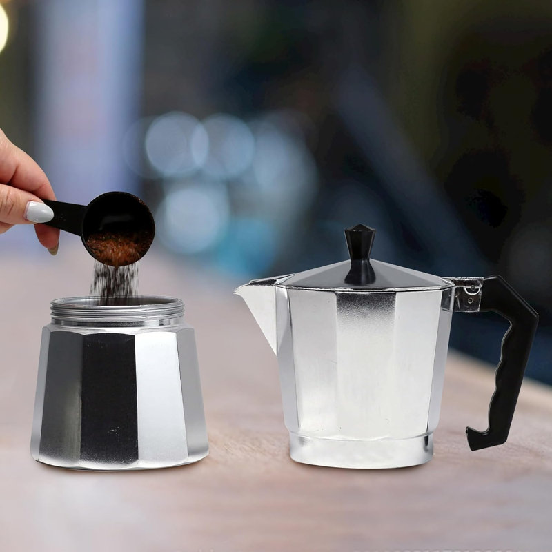 Bene Casa 6 cups Silver Espresso Maker, 6" H x 8" W x 4" D