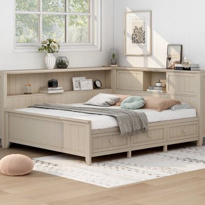 Antique White Milk Daybed With Multi Options And 3 Drawers, Robust Wood Construction For Long Service Life Full Size Drawers Storage Shelves, Shade, Durability