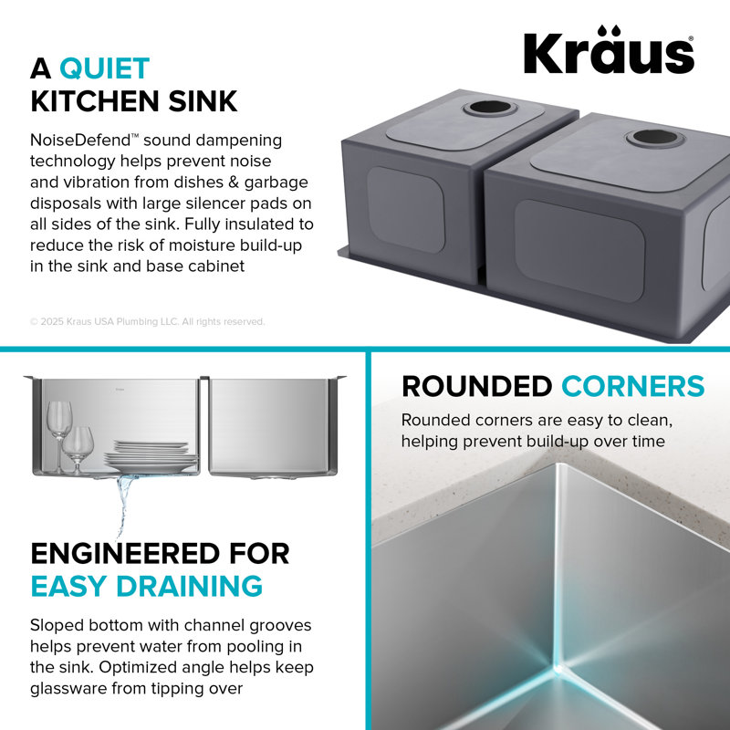 Évier de cuisine sous-comptoir en acier inoxydable de calibre 16 à double cuve 60/40 KRAUS Standart PRO™