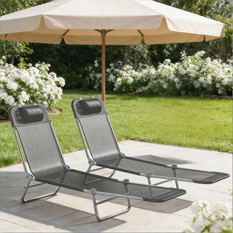 Méridiennes pliantes pratiques, chaises longues 2 pièces avec dossier réglable et conception portable pour une détente en plein air