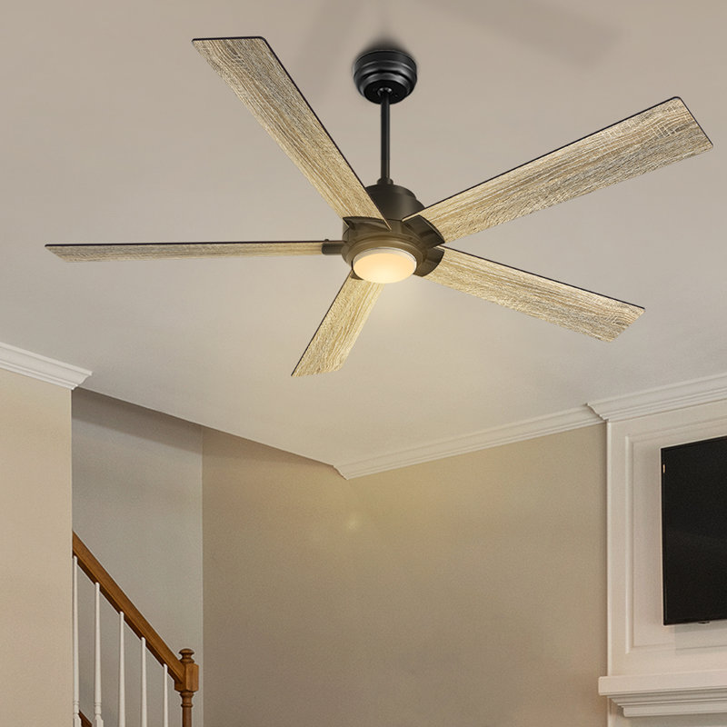 Ventilateur de plafond intelligent à DEL 5 pales 56 "avec lumière, Noir, Chêne gris