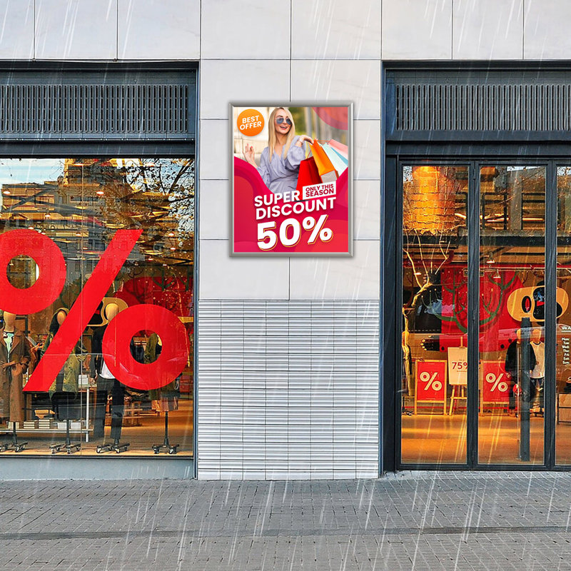 Cadre pour affiche d'extérieur résistant aux intempéries 24 po x 36 po M&T Affiche - Porte-affiche mural à changement rapide en aluminium argenté - Photo, photo, porte-certificat avec couvercle anti-reflets