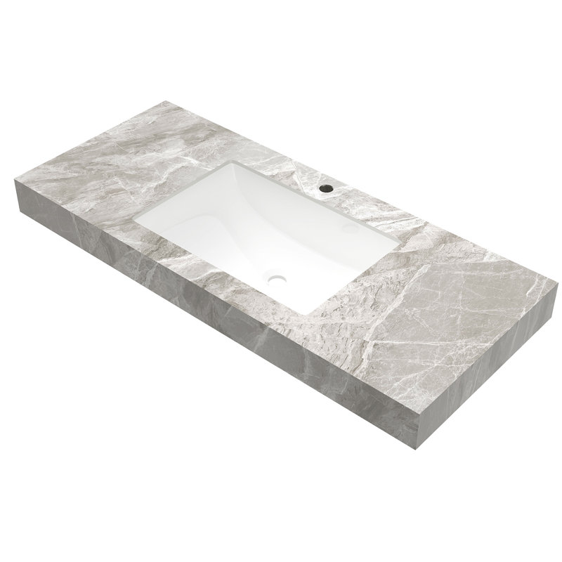 Comptoir de salle de bain 48 po avec lavabo sous comptoir, comptoir rectangulaire moderne avec trou de robinet pré-percé, gris clair
