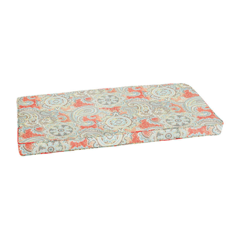 Outdoor Paisley Corded Bench Cushion, Natural Paisley, 55" W x 18" D