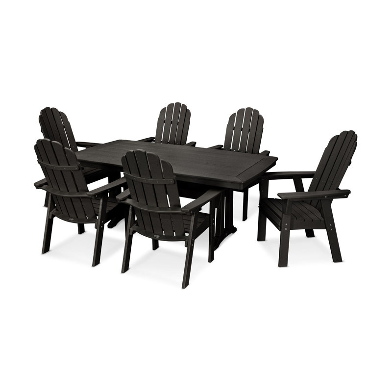 POLYWOOD Vineyard Curveback Adirondack 7-Piece Dining Set with Trestle Legs, Black, Black