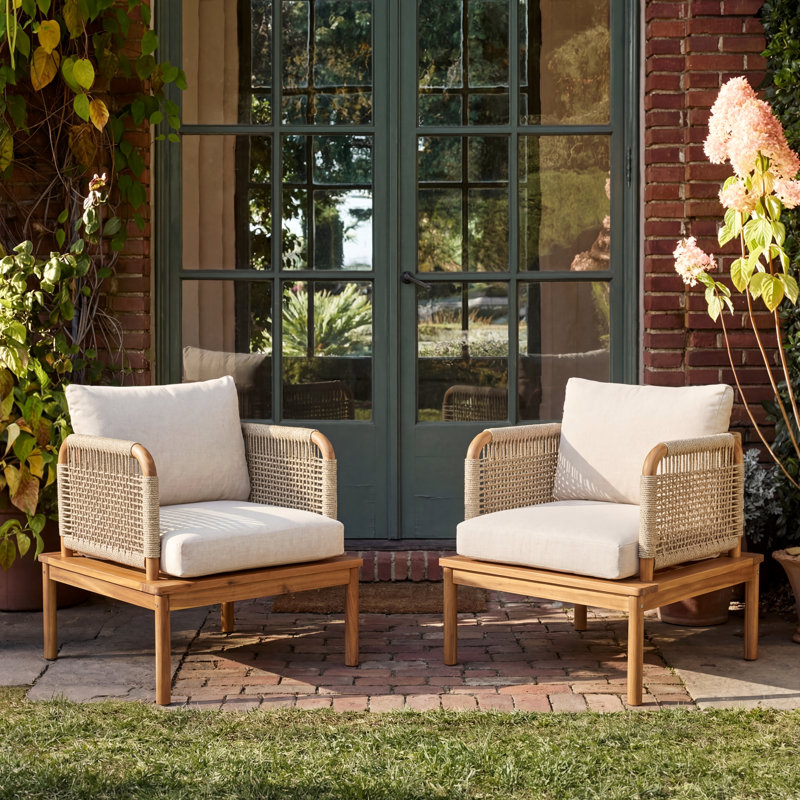 Fauteuils club d'extérieur tissés avec corde en bois d'acacia Oech