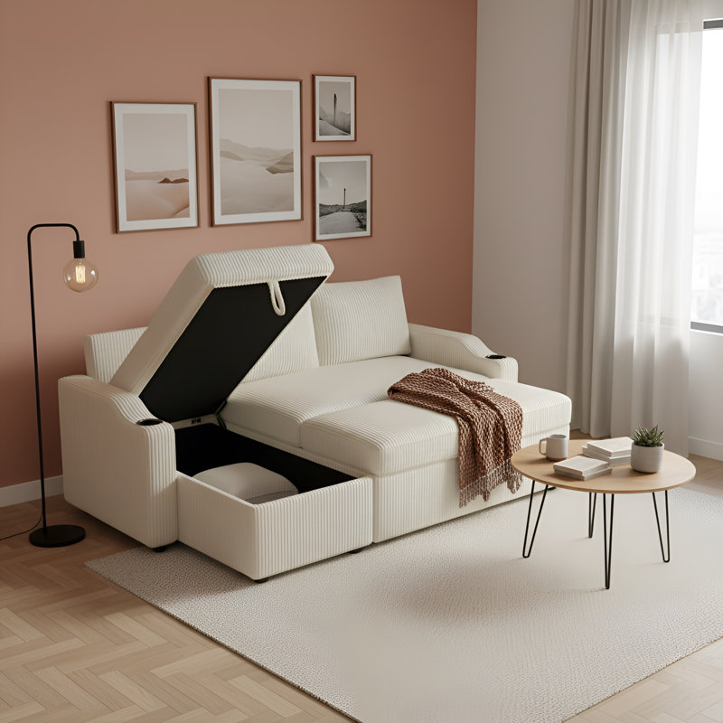 Canapé-lit modulaire convertible de 81 po avec rangement Murdis, Beige
