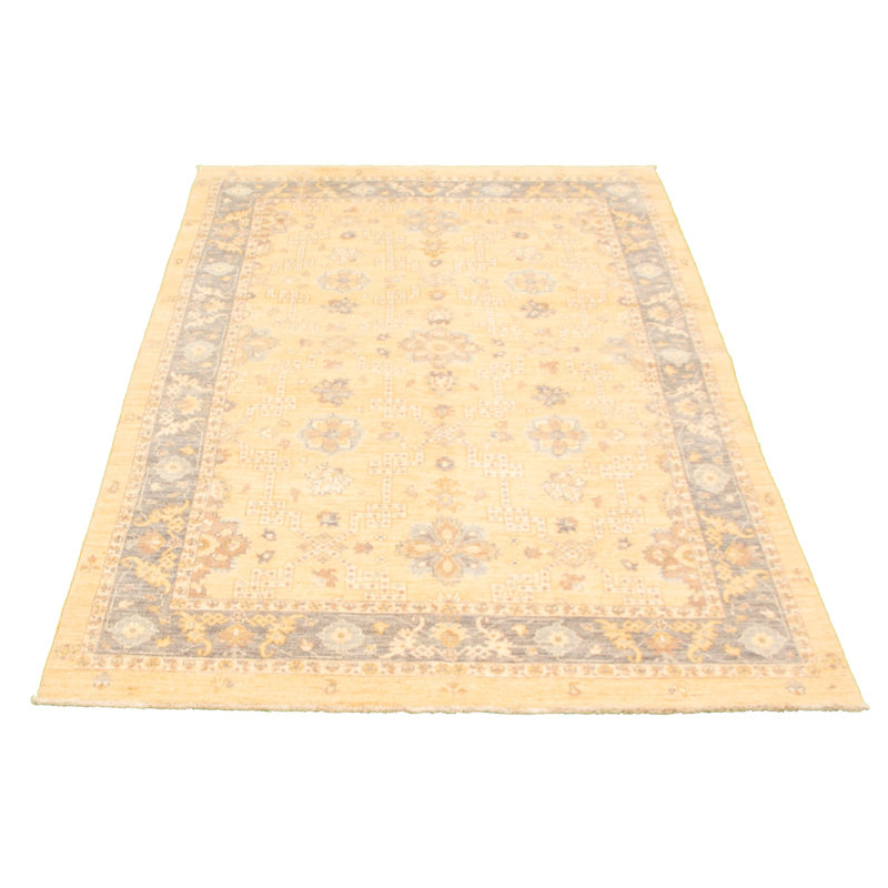 Tapis décoratif beige en laine noué à la main de conception unique 6 pi x 9 pi 2 po noué à la main New Age