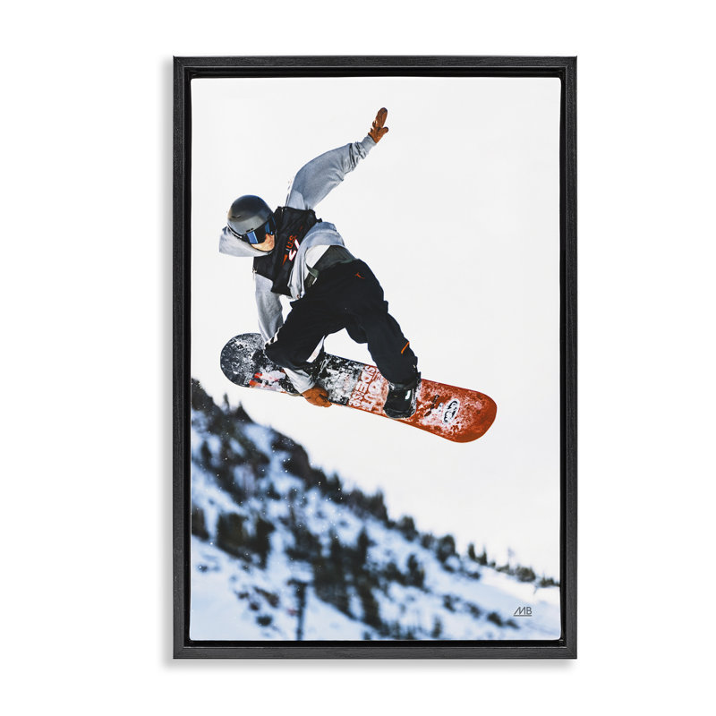 Winter Snowboard Jumps Floater Canvas by Max Blakesberg Studios, H 25 po x l 17 po, Cadre flottant noir de jais