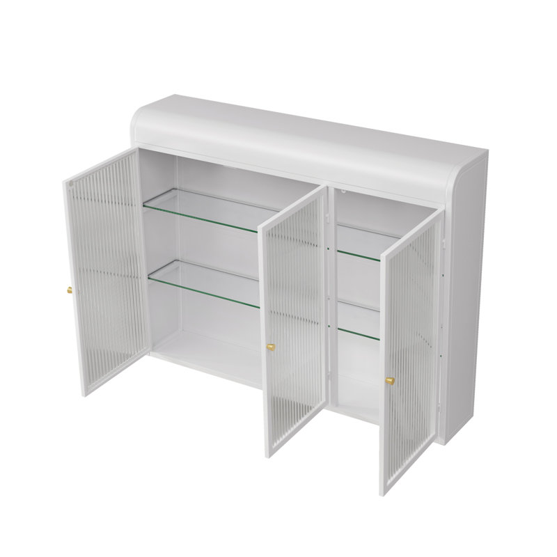 3 Door Arched Wall Mounted Glass Cabinets,Kitchen Cabinet,Bathroom Cabinet, White Incorrect