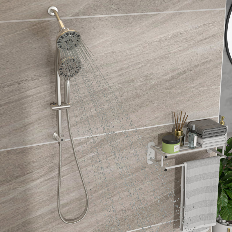 Shower System Featuring 4.7" Rain Showerhead And 7 Handheld Shower, Brushed Nickel Adjustable Slide Multi Function System: Showerhead, Hand Bar In Finish