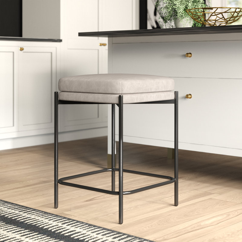 Sydnor Upholstered Counter Stool, White, Black