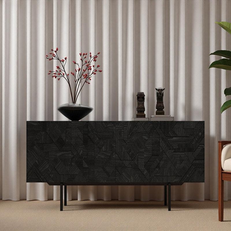Buffet luxueux de style italien, H 31,5 po x l 55,12 po x P 15,75 po, Noir