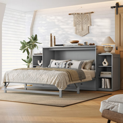 Murphy Bed With Spacious Storage Drawers And Shelves, Ideal For Guest Rooms Or Compact Bedrooms