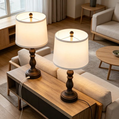 Ensemble de 2 lampes de table de ferme avec ports de charge USB, interrupteur à bouton réglable à 3 voies, 3 températures de couleur, ampoules DEL incluses, pour table de chevet de chambre à coucher, salon, bureau, décor
