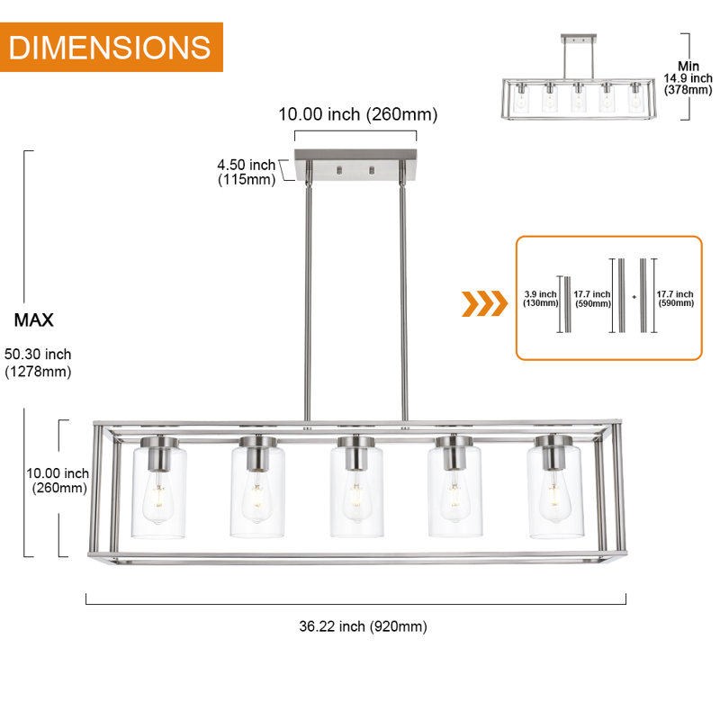 Lafrance 5 - Light Kitchen Island Pendant, Brushed Nickel