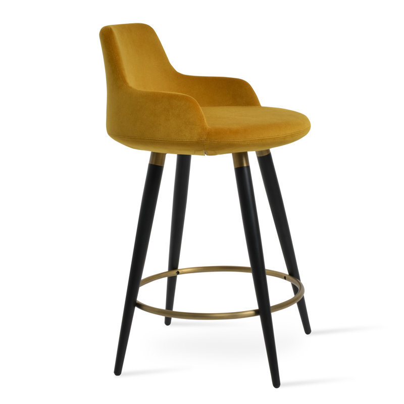 Tabouret de bar et de comptoir Dervish Ana en velours, Tabouret de bar (hauteur d'assise de 29,5 po), Noir