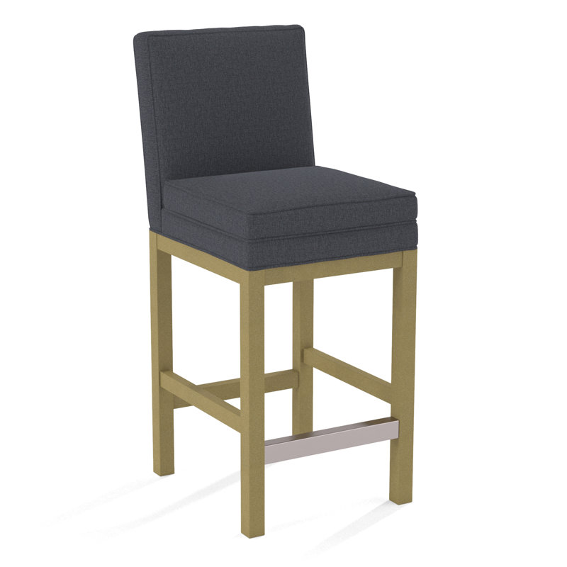 Upholstered Stool, White Sugar Performance; 0863-91, Brass Finish