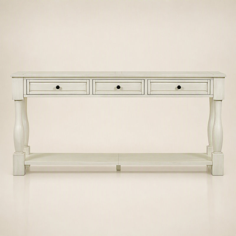 Longue console avec tiroirs et tablette, Blanc antique, Blanc antique, Antique White
