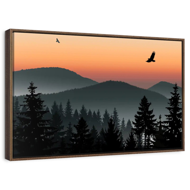 Misty Mountain Eagles, Cadre flottant en noyer, 43 po x 29 po