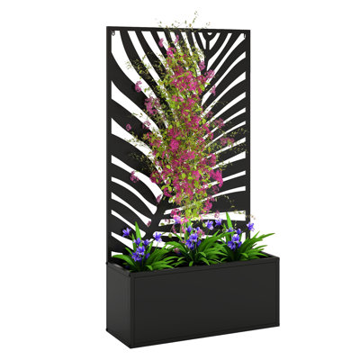 Lit de jardin surélevé en métal avec panneau d'intimité à treillis Outsunny, boîte à fleurs sur pied ou murale