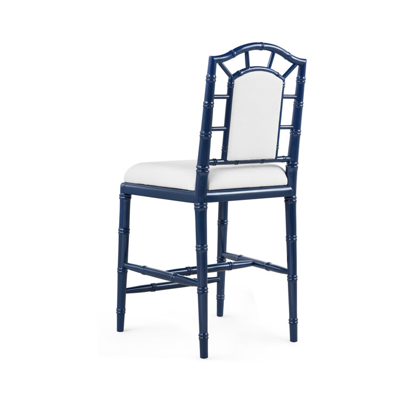 Delia Upholstered Stool with Solid Wood Frame, Midnight Blue