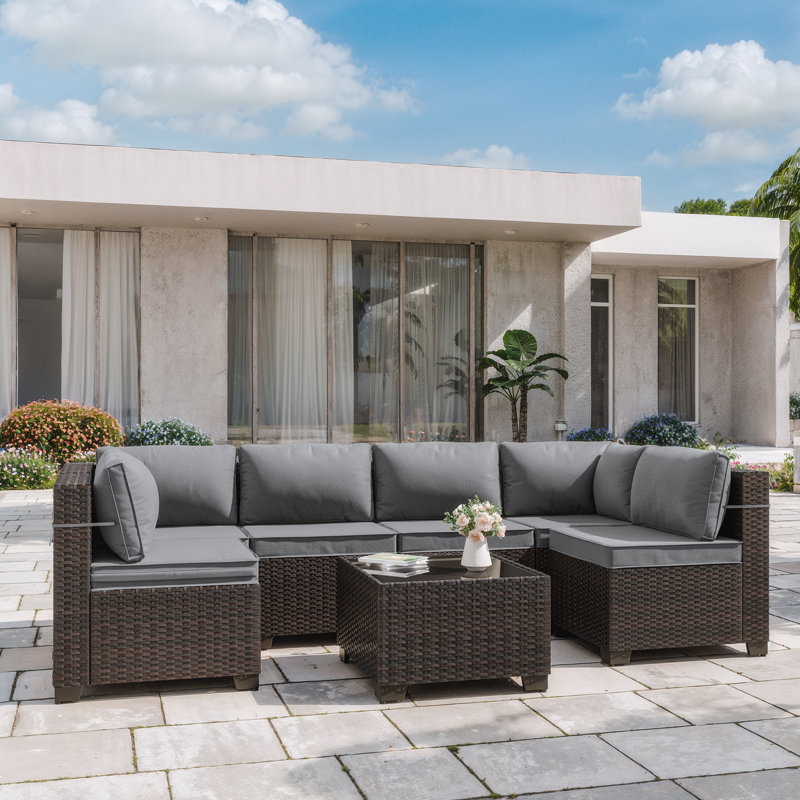 Canapé modulaire en U 7 pièces avec coussins Hanshaw, Gris
