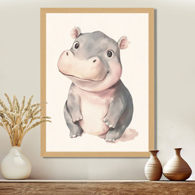 Petit hippopotame sous une douce lumière I - Tableau encadré pour chambre d'enfant