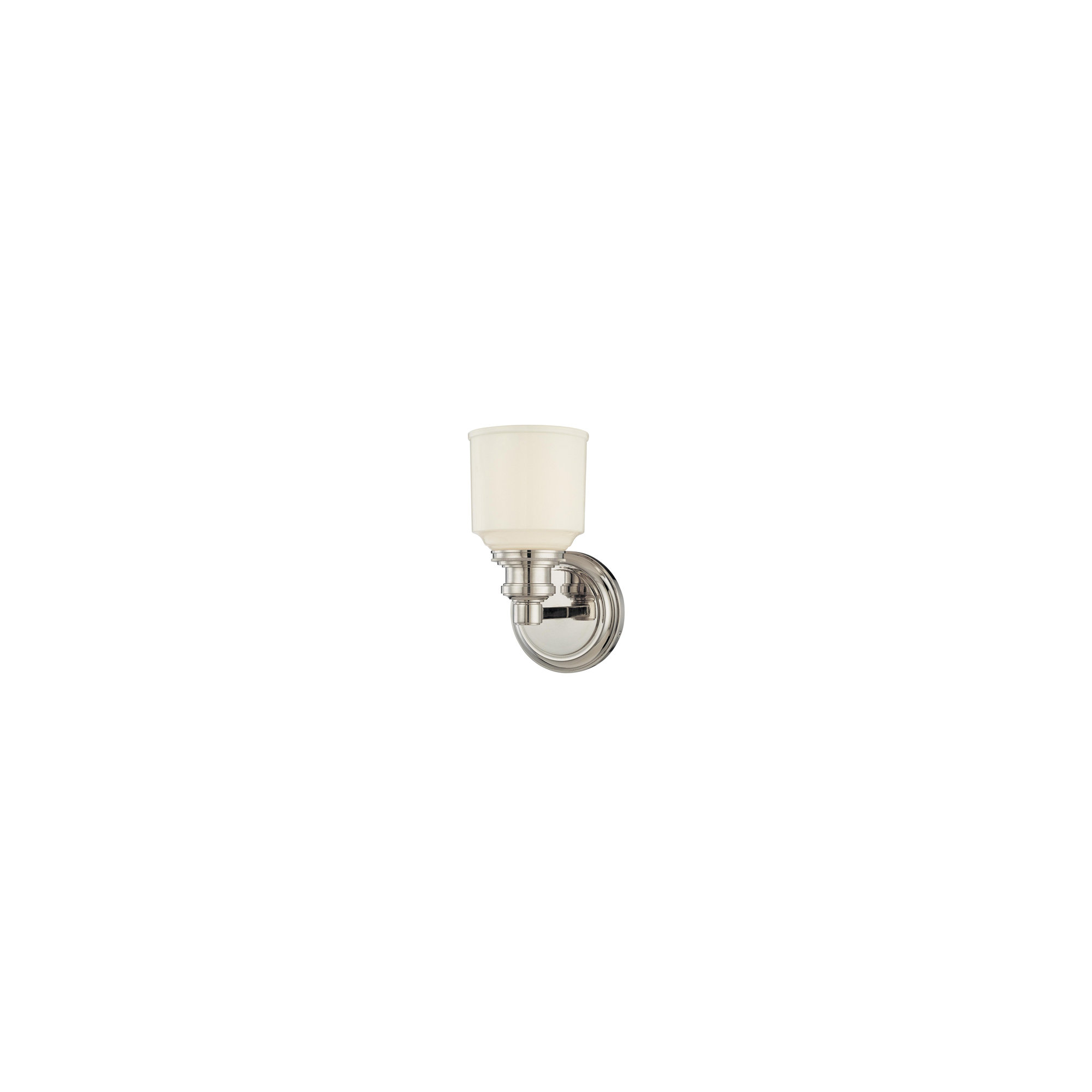 Windham Single Light Glass Dimmable Armed Sconce, Polished Nickel