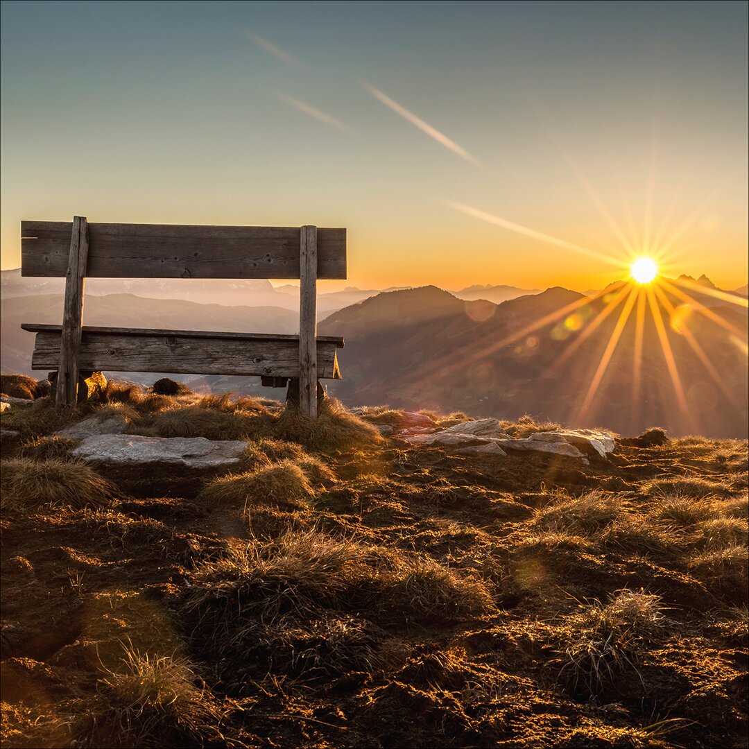 Glasbild Bench & Horizon