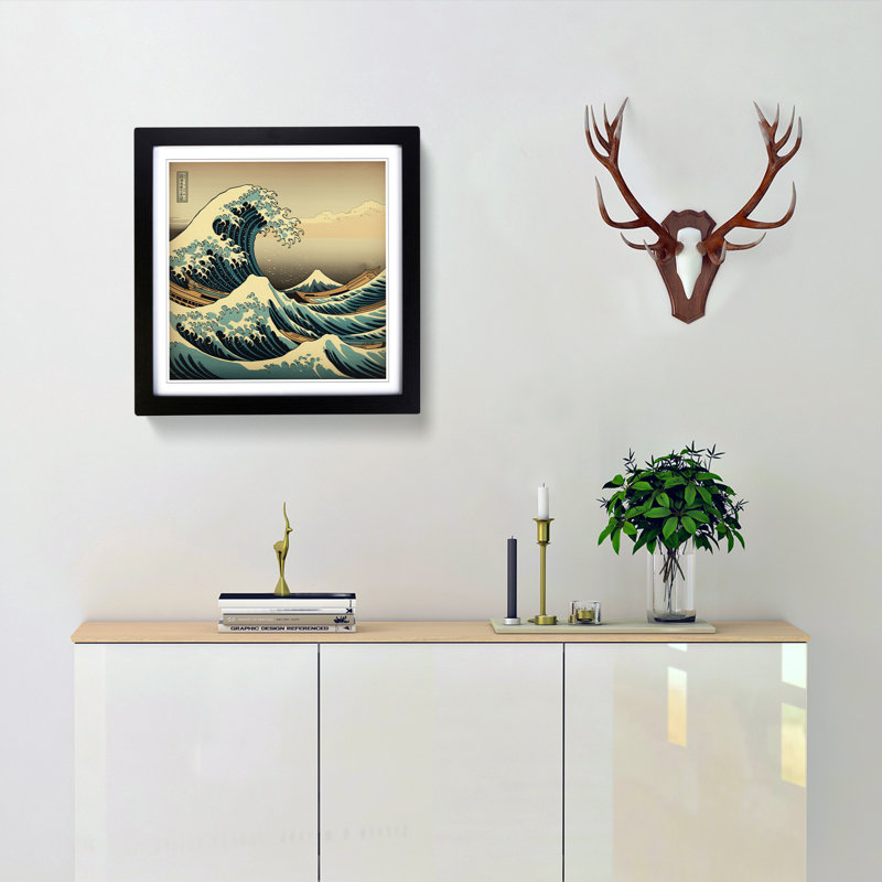 Japanese Wave Vintage Art - Single Picture Frame Print on Wood, Black