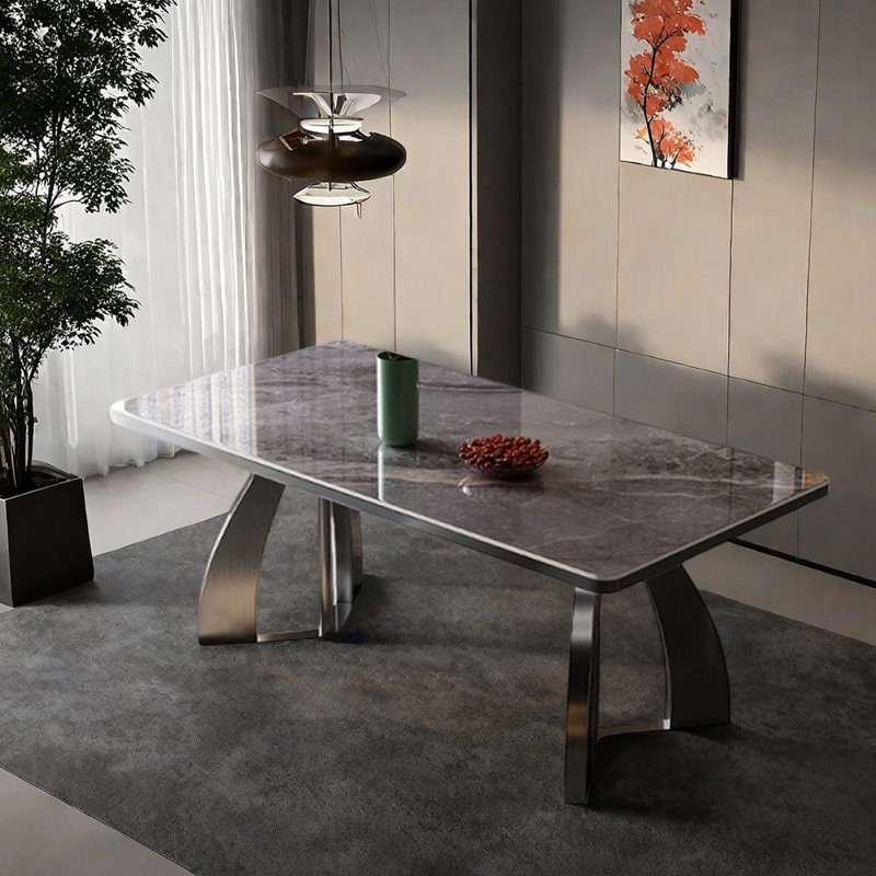 Table de salle à manger en acier inoxydable, H 29,53 po x L 78,74 po x l 35,43 po, Gris