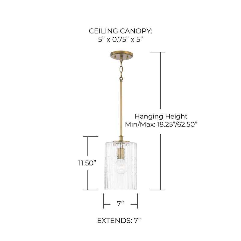 Luminaire suspendu cylindrique à 1 lumière Emerson, Laiton vieilli