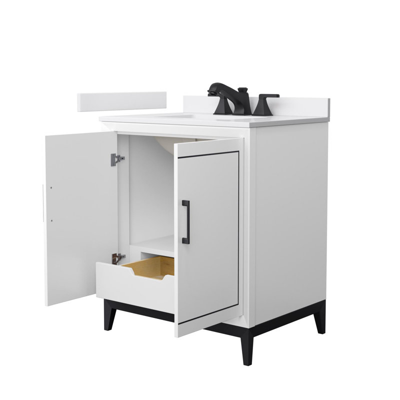 Marlena 30" Freestanding Single Bathroom Vanity with Cultured Marble Top, White, Matte Black