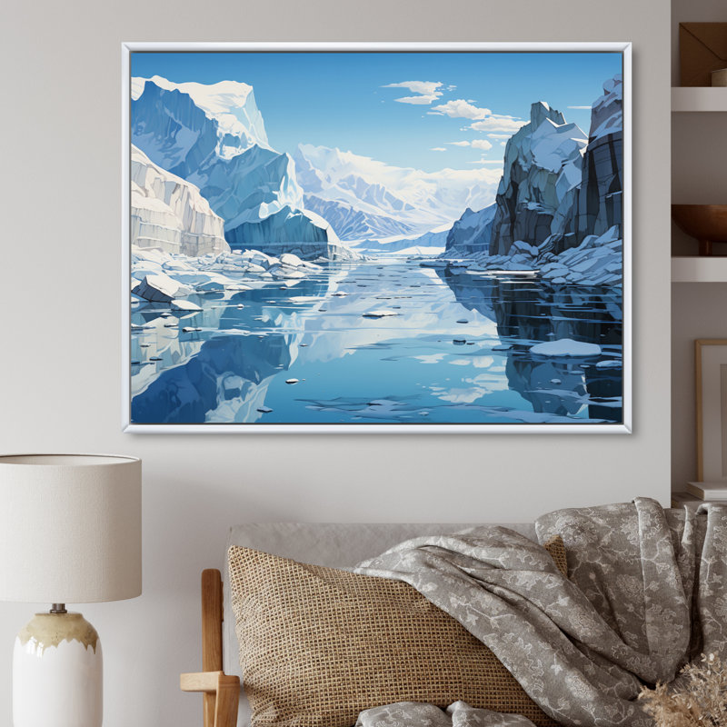 Biritude glacier bleu solitude I - impression, H 16 po x l 32 po x P 1 po, Cadre flottant blanc