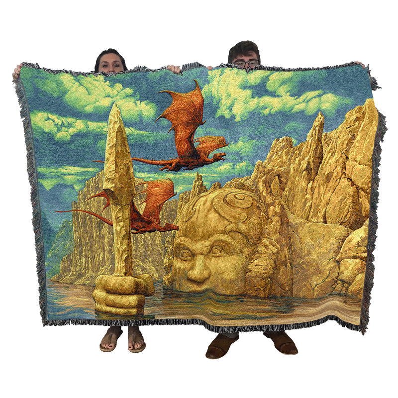 Pure Country Weavers The Red Dragons and the Lake Temple Blanket by Ciruelo - Gift Fantasy Tapestry Throw Woven from Cotton - Made in the USA (72x54)