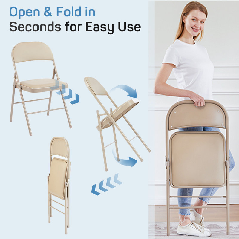 Chaises pliantes empilables rembourrées en cuir, chaises pliantes robustes en métal, rangement facile pour la maison, le bureau, la fête (ensemble de 8)