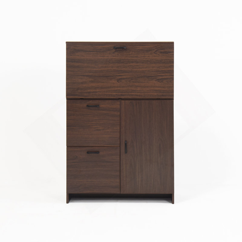 Space-Saving Fold-Up Desk Cabinet with Storage Drawer & Shelves, Ideal for Home, Office, and Dormitory