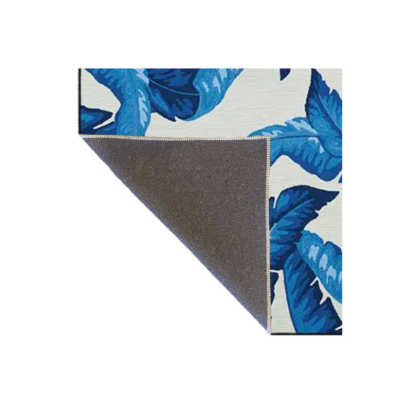 Tapis bleu lavable à motif de feuilles tissées, Tapis de couloir 2 pi 6 po x 9 pi 10 po inclus