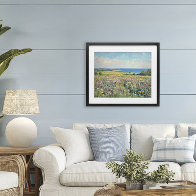 Lilac Coast Seascape Framed Print Under Glass, design by Petal Prints Design