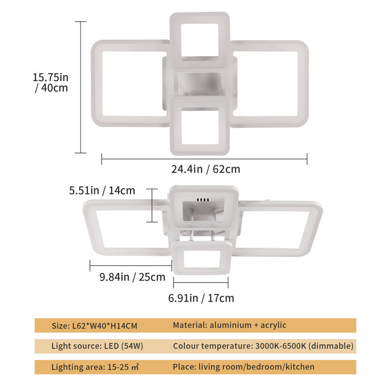 62cm 4-Light Square LED Ceiling Light