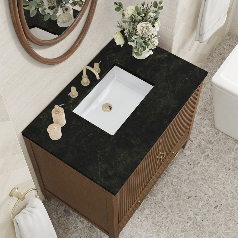 Myrrin 36'' W Single Vanity, Mid-Century Walnut, Phantome Eclos, 8" Widespread