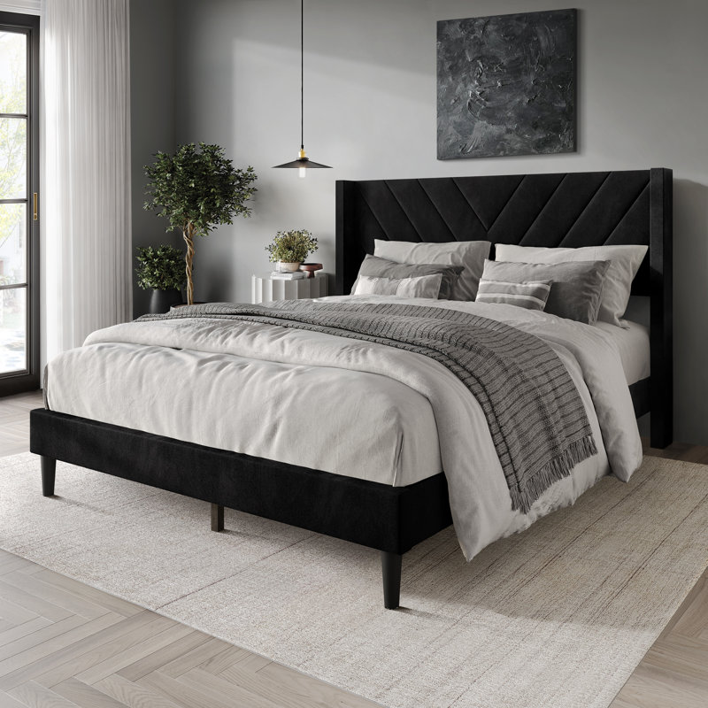 Elegence Wingback Platform Bed, Full, Black