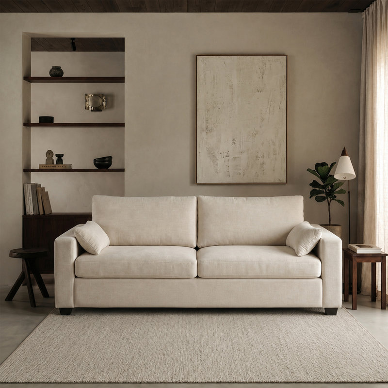 Modern Solid Wood Frame Loveseat Sofa For Small Spaces With Removable Washable Cover (Beige)