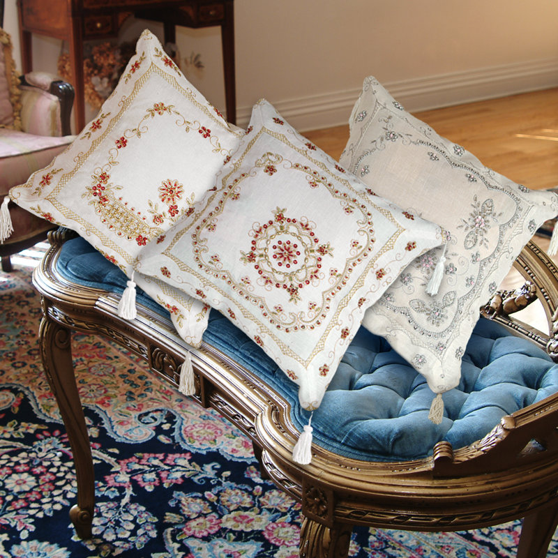 Embroidered Reversible Throw Pillow, Silver