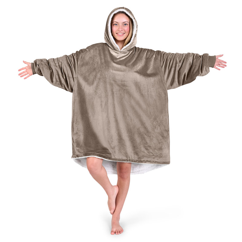 Couverture en sherpa à capuche portable, Taupe, Adulte