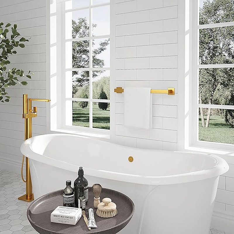 24 po Porte-serviettes de salle de bain mural de style contemporain, Or brossé