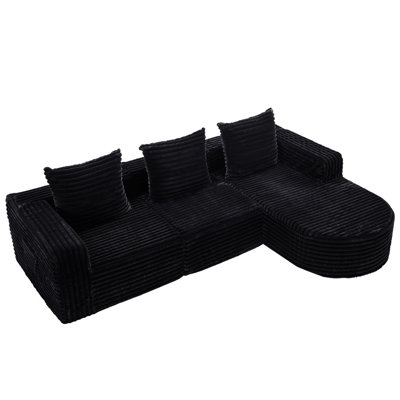Boneless Boneless Cloud Couch, 102" L-shape Modular Sectional Sofa With Chaise, Soft Faux Fur Deep Seat, 3 Pillows & 2 Side Pockets For Living Room, Bedroom
