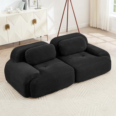 Siège de luxe 82 po à 2 places en velours côtelé, séparation modulaire, courbe lisse, éponge à haute résilience, velours côtelé noir, antidérapant, sans assemblage, idéal pour la vie et les chambres à coucher