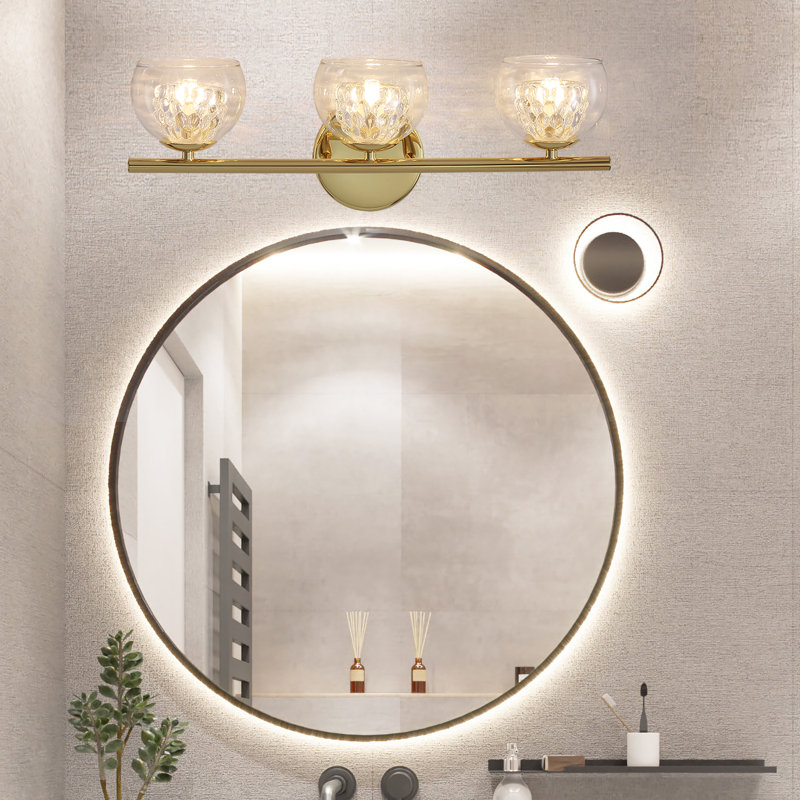 Cono 3-light Bathroom Dimmable Vanity Light 2 Tiers Clear Glass Shade, Gold